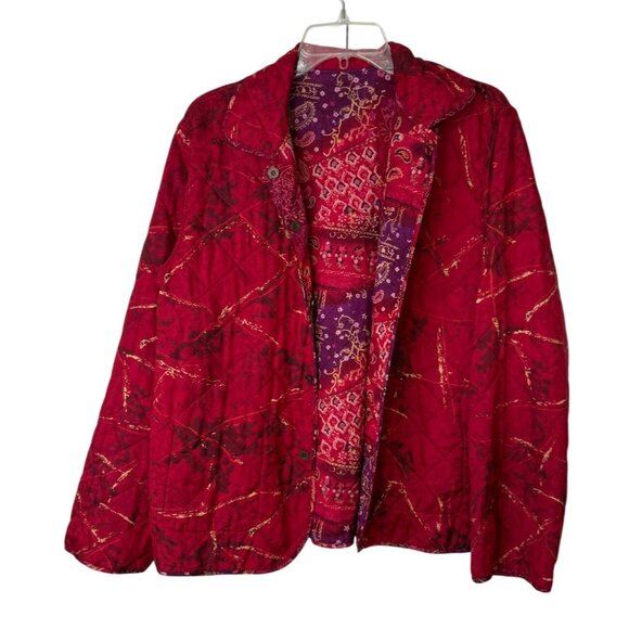 Reversible Quilted Jacket Red & Purple Paisley Print Womens Size M Country Boho - Picture 1 of 8